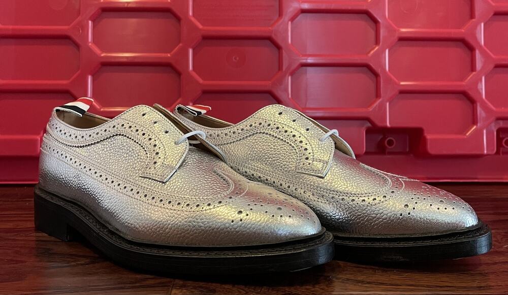 $1,495 NIB Thom Brown Classic Longwing Pebble Grain Silver Brogue Oxford Shoes 7